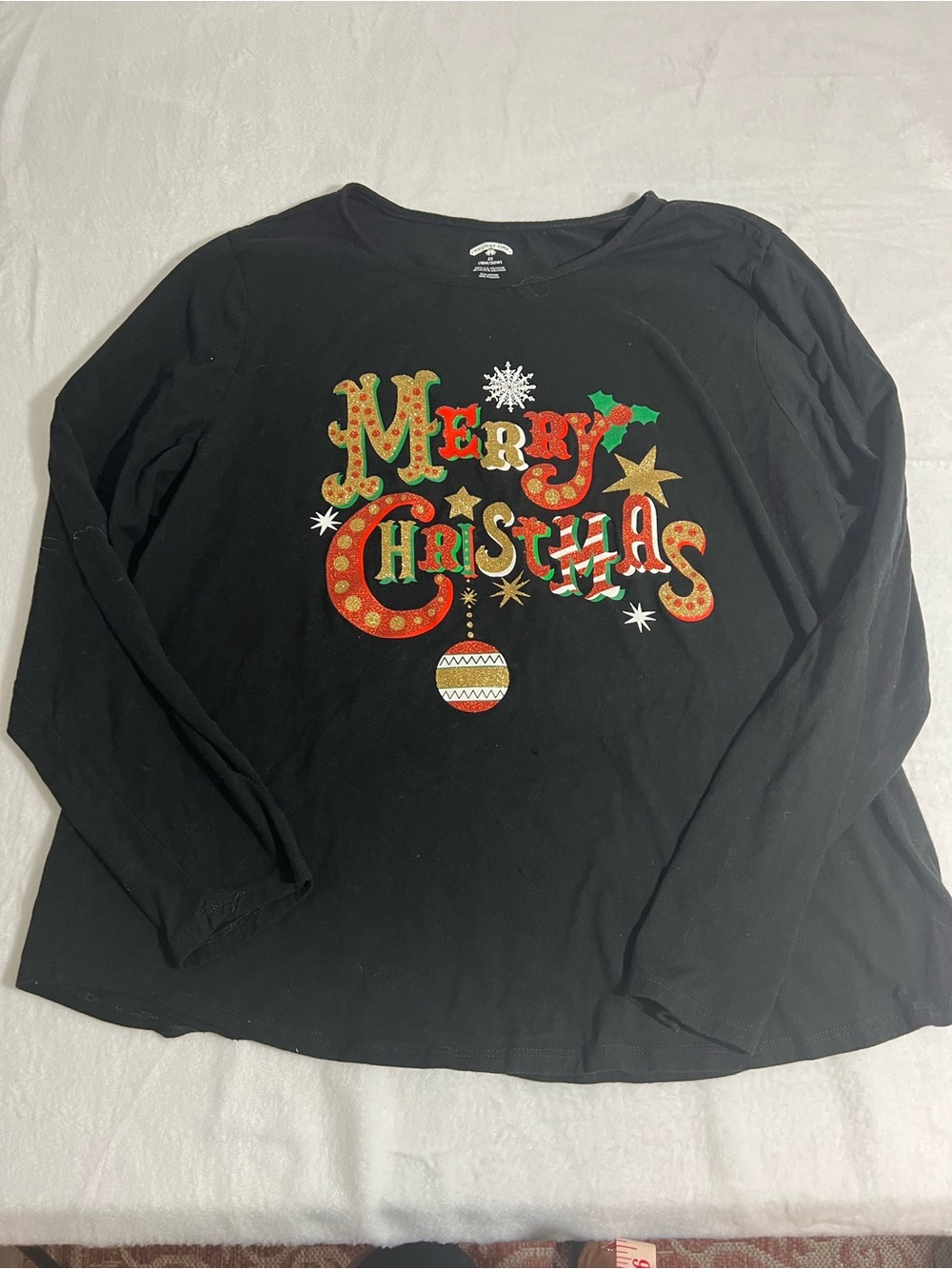 Ladies Black 'Merry Christmas' Long-Sleeve Tee
